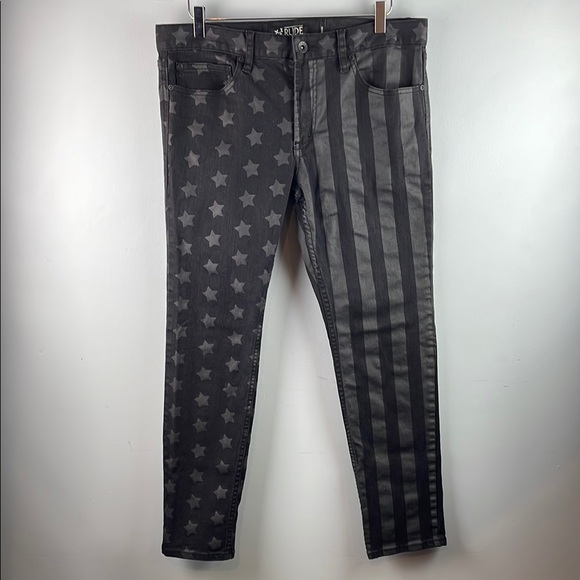 RUDE Black Stars and Stripes Jeans Size 36/32 - Picture 1 of 10